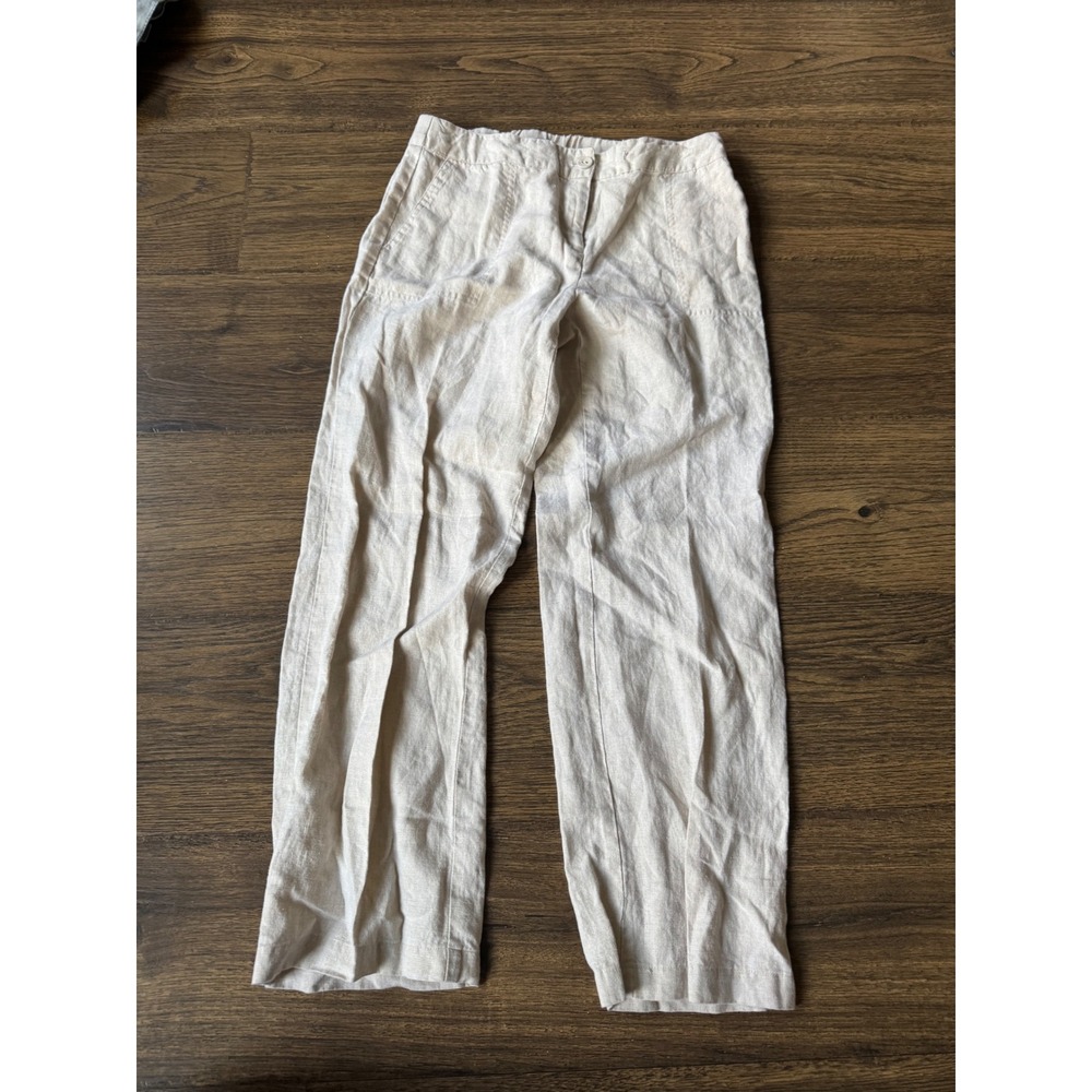 Charter Club Petite Linen Pants Beige Straight Leg Elastic Waist Trousers PS
